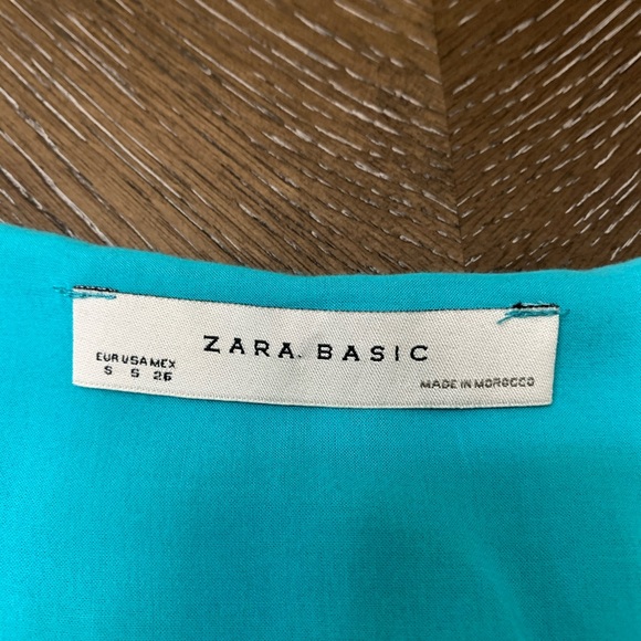 Vintage Zara Basic turquoise sleeveless embroidered neckline mini bubble dress - Picture 4 of 6